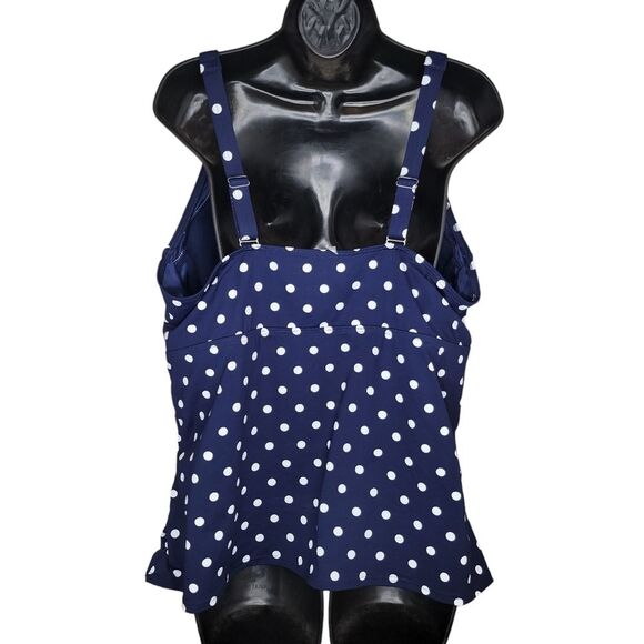 Lands' End Nwt Navy Blue Polka Dot Swimsuit Tankini Top Size 22W DD - Picture 2 of 9